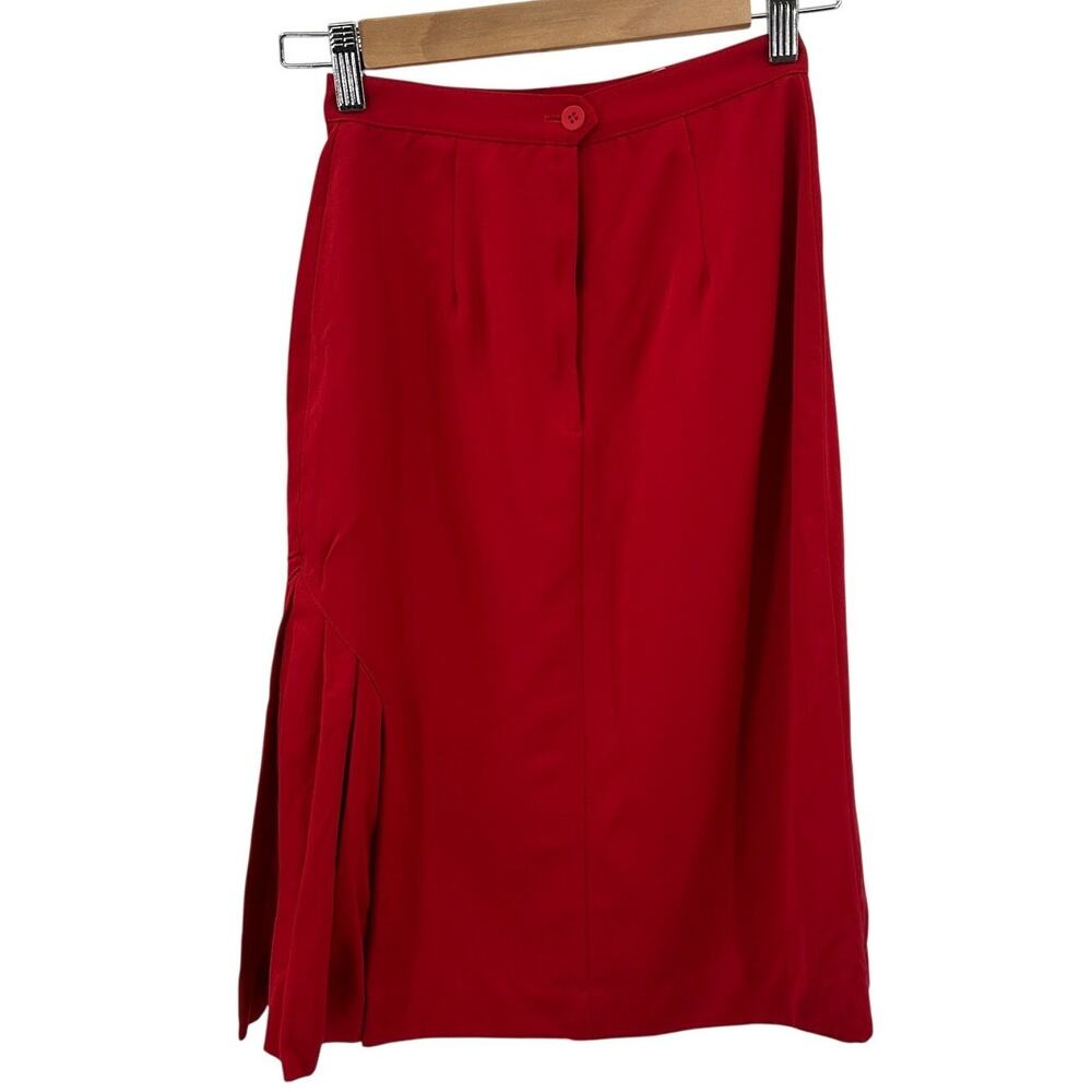 Paul Stanley Inverted Pleat Pencil Skirt WMNS 2 Petite Red Wool High Waisted Vtg